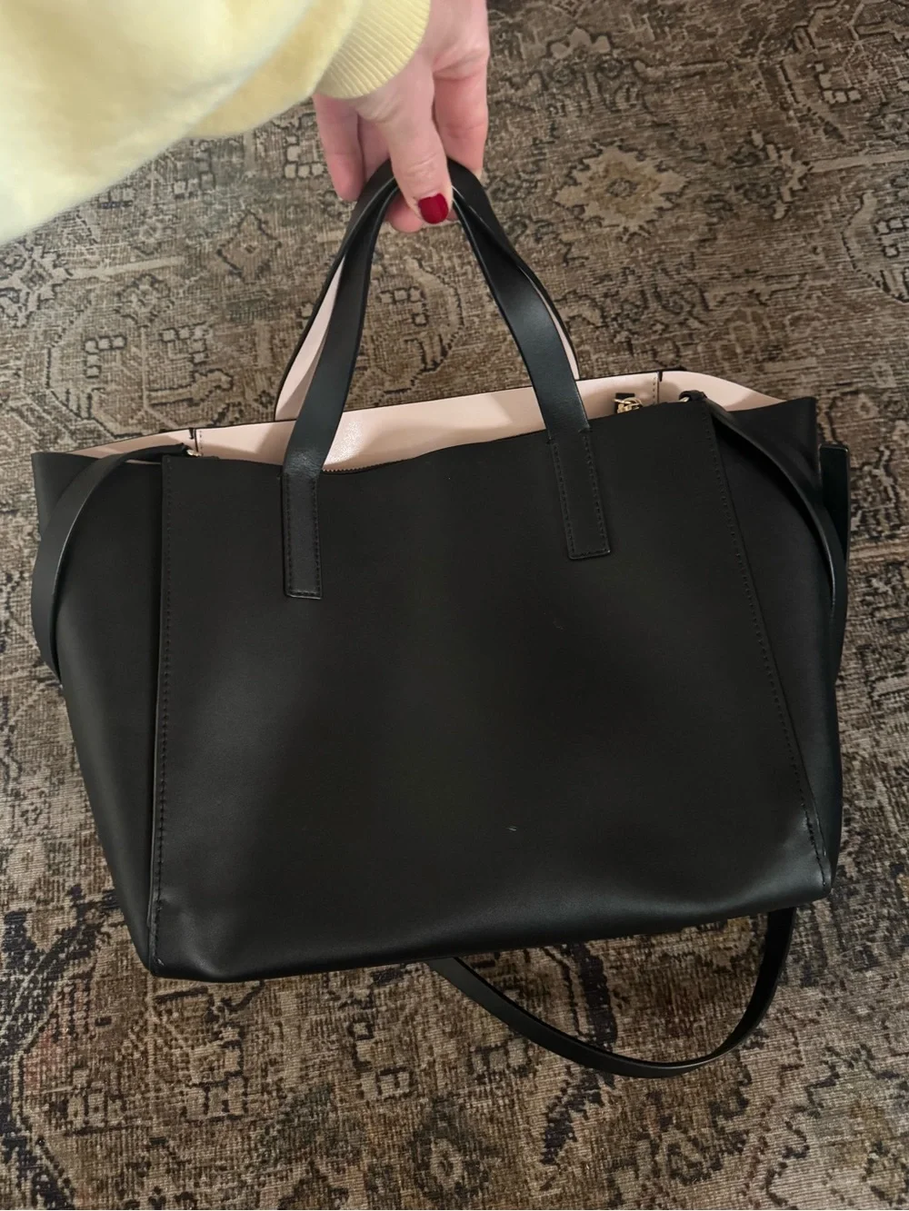 KATE SPADE NEW YORK Small Nelle Black Leather Structured Tote Work Bag